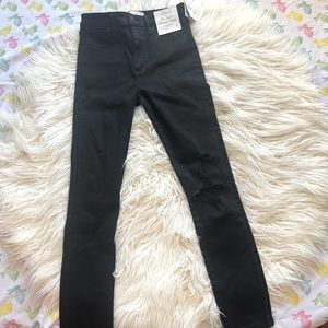 NWT Abercrombie & Fitch The Super Skinny High Rise Black Distressed Jeans Sz 25